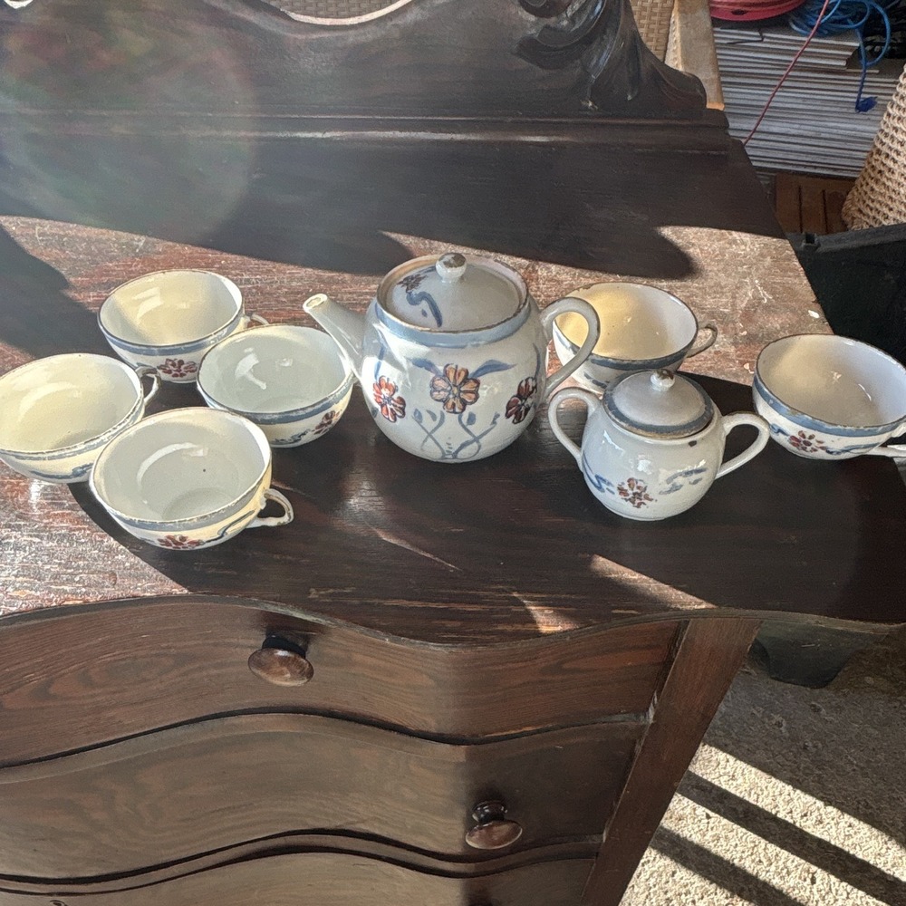 Vintage Japanese Ceramic Tea Set Teapot, 6 Cups, Sugar/Creamer, & 6 Saucers